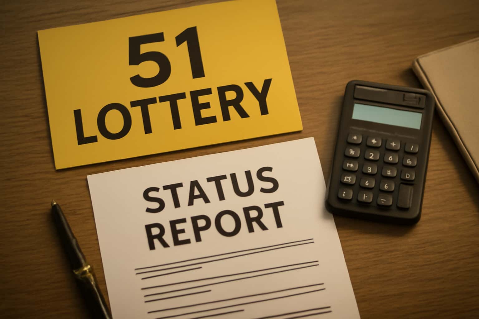 A digital display of the 51 Lottery Status Report featuring vibrant #c7bc22 accents.
